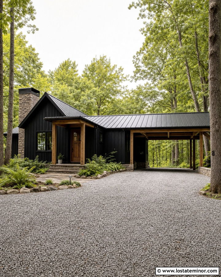 Jet Black Cabin With Metal Carport - 30 Jet Black House Design With Carport Ideas