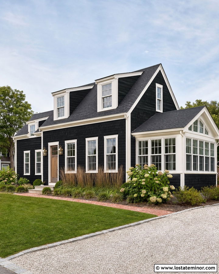 Jet Black Cape Cod House With Gabled Sunroom - 30 Jet Black House Design With Sunroom Ideas