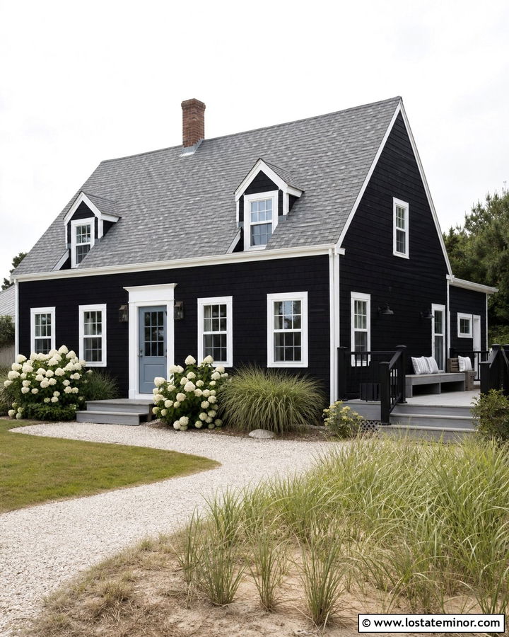 Jet Black Cape Cod House With Side Deck - 30 Jet Black House Design With Deck Ideas