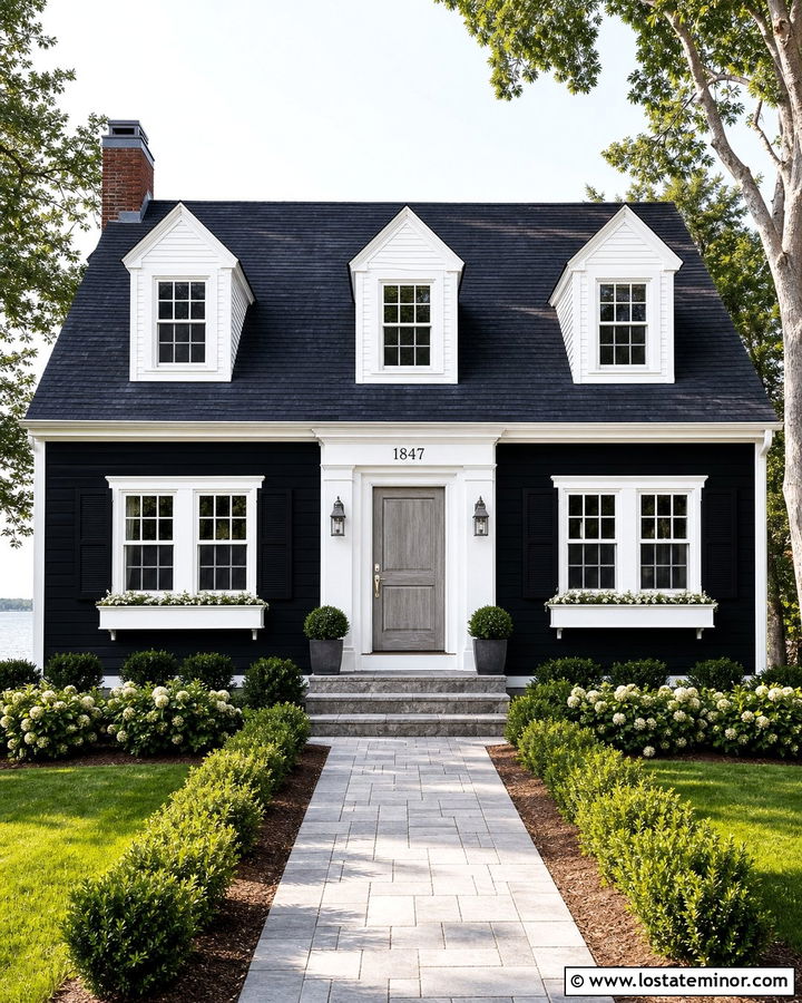Jet Black Cape Cod House With Silver Numbers - 30 Jet Black House Design With House Numbers Ideas