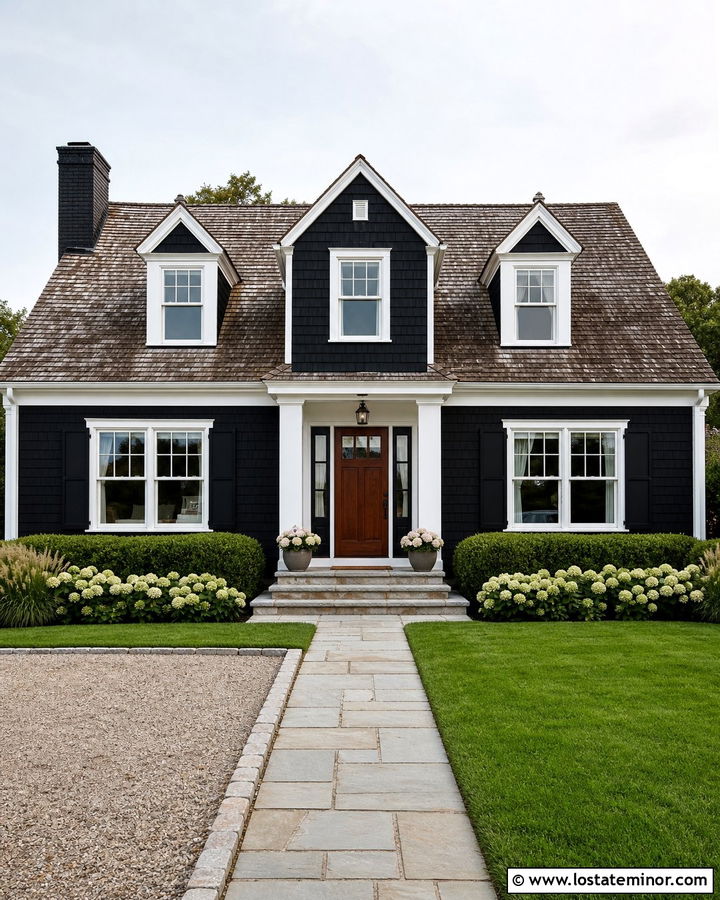 Jet Black Cape Cod Siding With White Windows - 30 Jet Black House Design With Siding Ideas