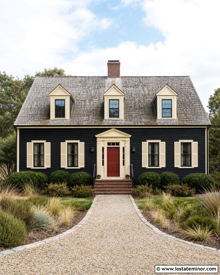 Jet Black Cape Cod With Cream Shutters - 30 Jet Black House Design With Shutters Ideas