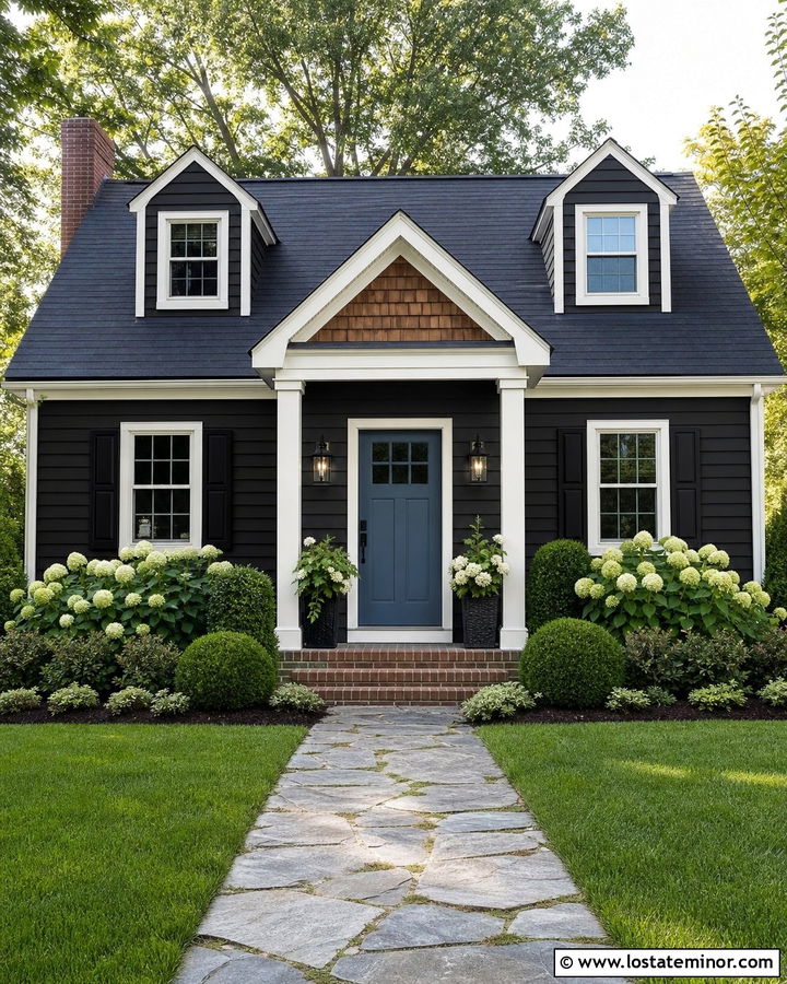 Jet Black Cape Cod With Gable Porch - 30 Jet Black House Design With Front Porch Ideas
