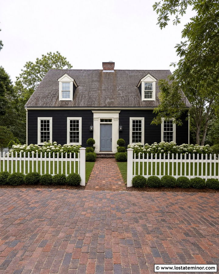 Jet Black Cape Cod With Red Brick Driveway - 30 Jet Black House Design With Driveway Ideas