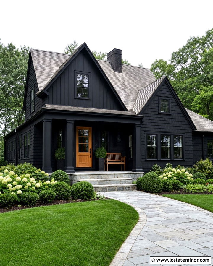 Jet Black Cape Cod With Square Black Porch Columns - 30 Jet Black House Design With Porch Columns Ideas