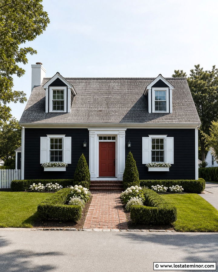 Jet Black Cape Cod With White Trim - 30 Jet Black House Design With Trim Ideas