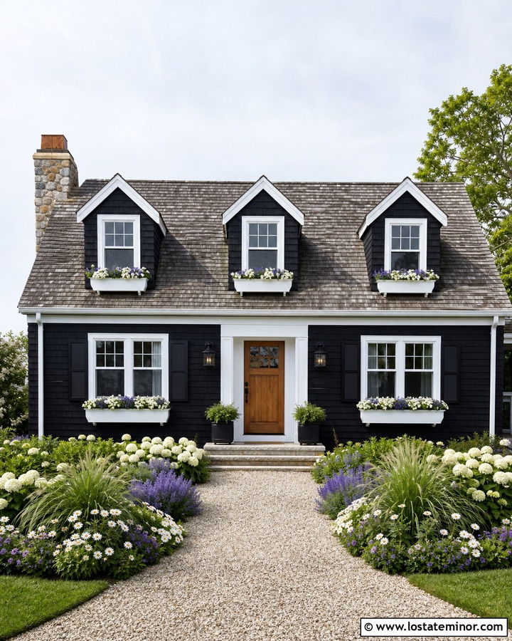 Jet Black Cape Cod With White Window Boxes - 30 Jet Black House Design With Window Boxes Ideas