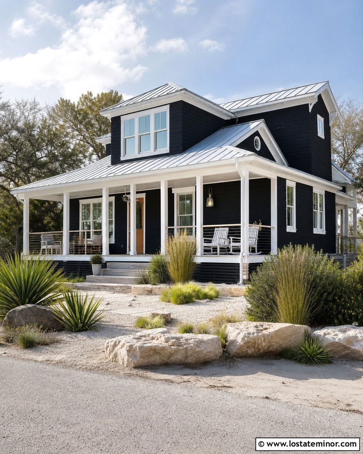 Jet Black Coastal House With Aqua Screen Door - 30 Jet Black House Design With Screen Door Ideas