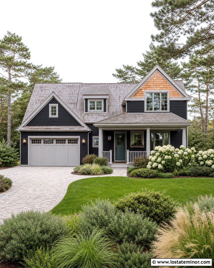 Jet Black Coastal House With Pale Gray Garage Door - 30 Jet Black House Design With Garage Door Ideas