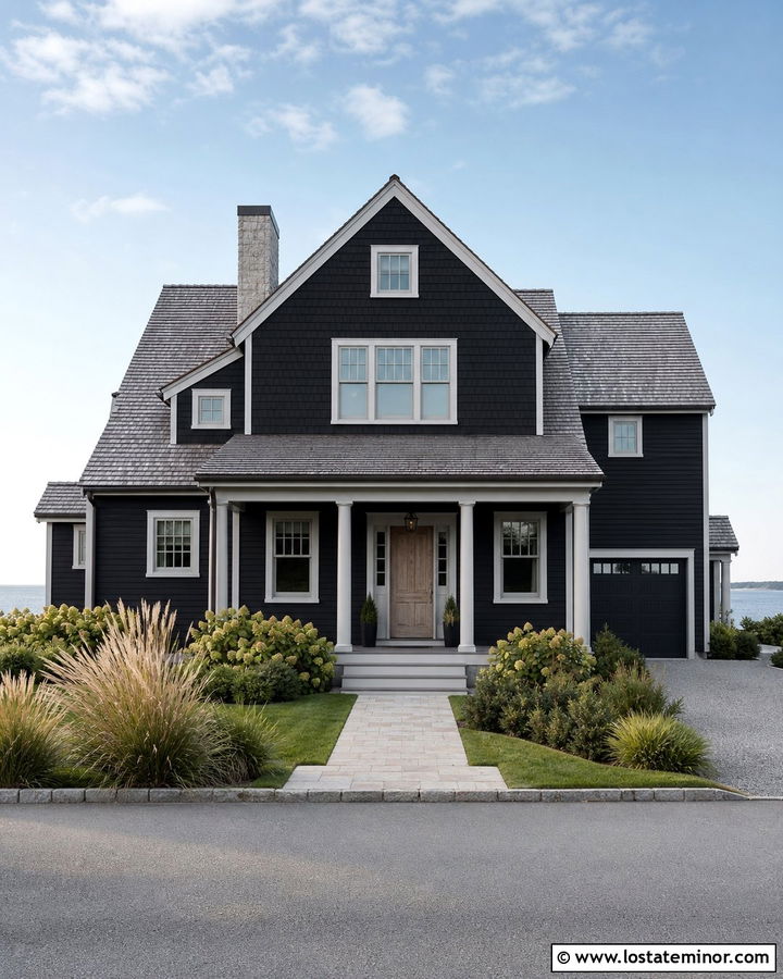 Jet Black Coastal House With Shake Siding - 30 Jet Black House Design With Siding Ideas