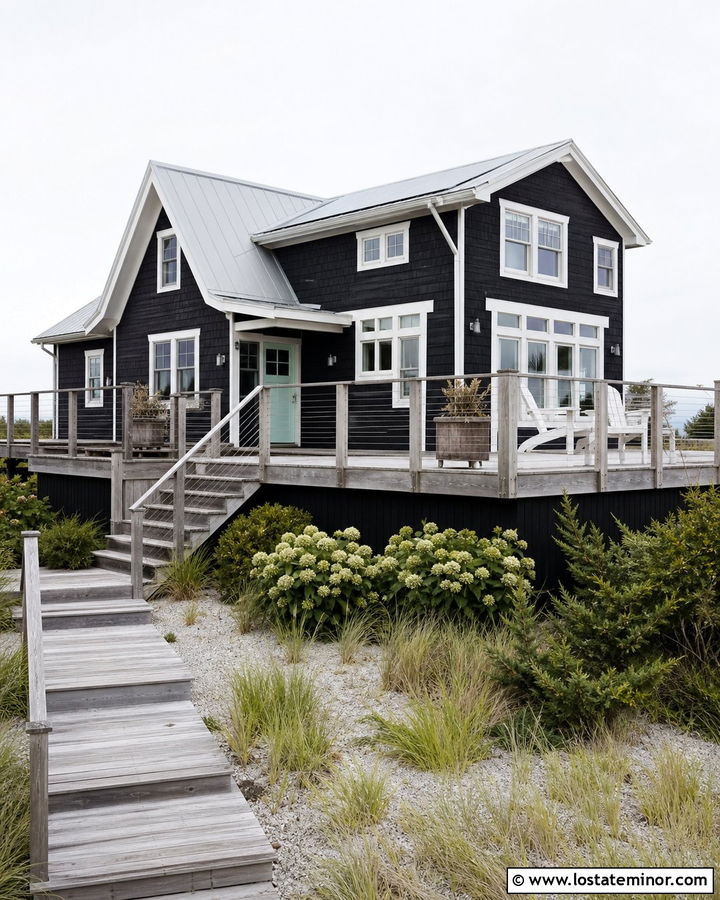 Jet Black Coastal House With Weathered Deck - 30 Jet Black House Design With Deck Ideas