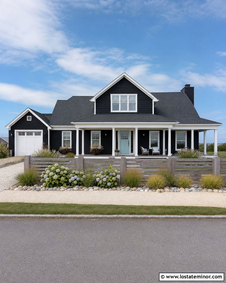 Jet Black Coastal House With Weathered Gray Fence - 30 Jet Black House Design With Fence Ideas