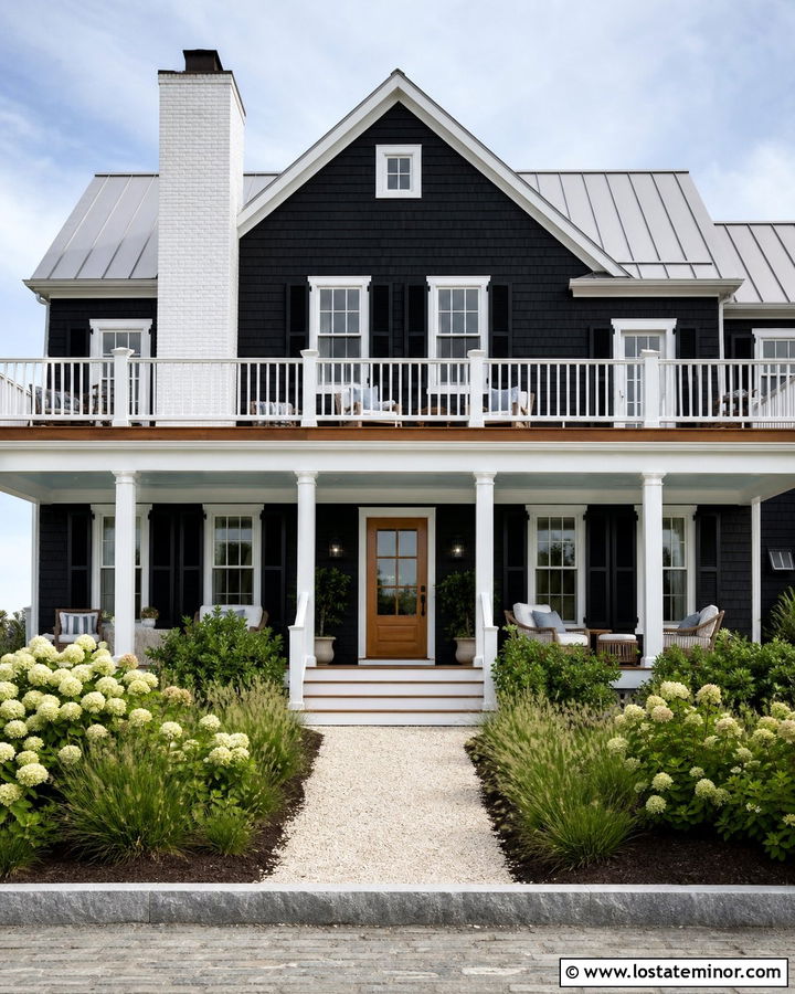 Jet Black Coastal House With White Chimney - 30 Jet Black House Design With Chimney Ideas