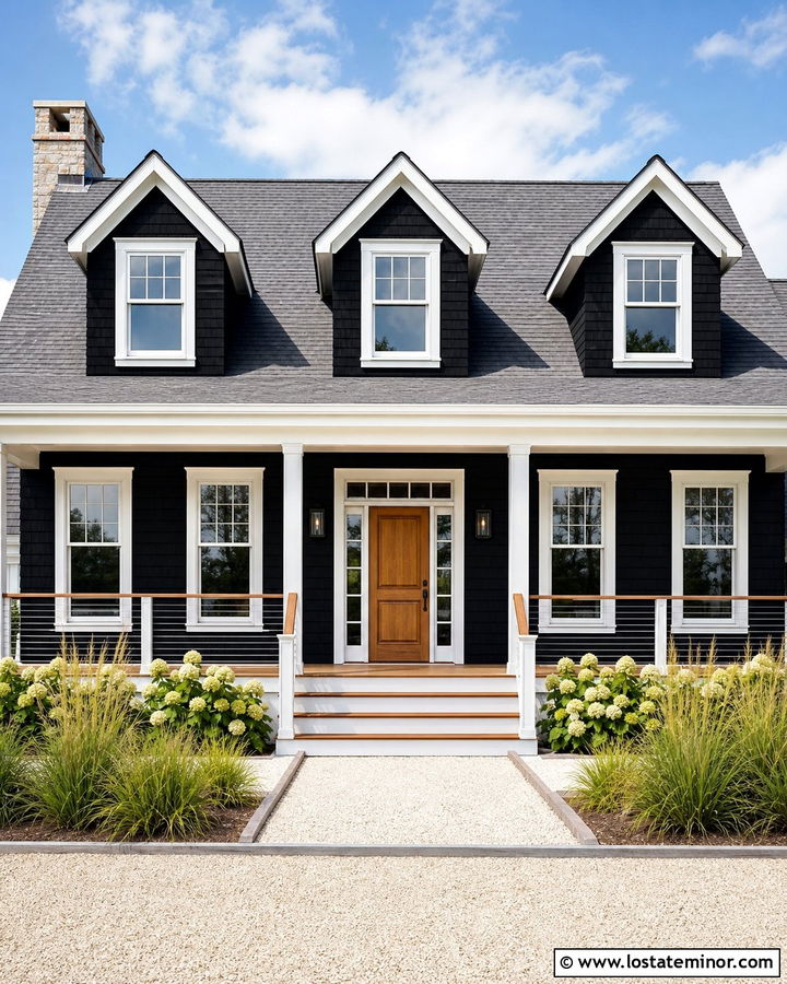 Jet Black Coastal House With White Dormers - 30 Jet Black House Design With Dormers Ideas