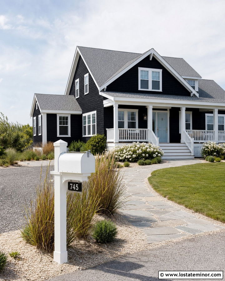 Jet Black Coastal House With White Mailbox - 30 Jet Black House Design With Mailbox Ideas