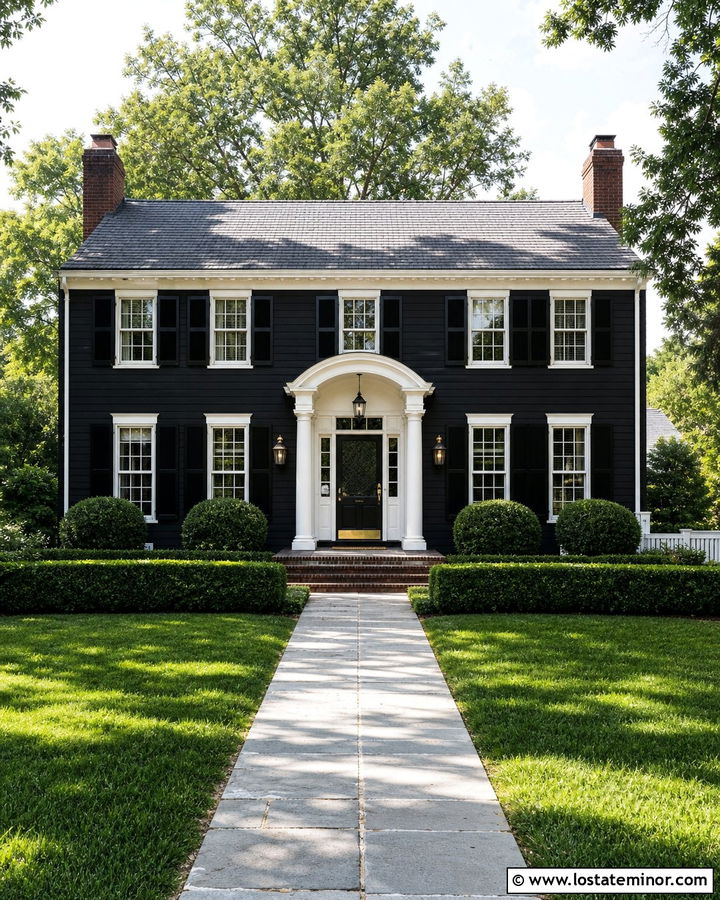 Jet Black Colonial House With Brass Screen Door - 30 Jet Black House Design With Screen Door Ideas