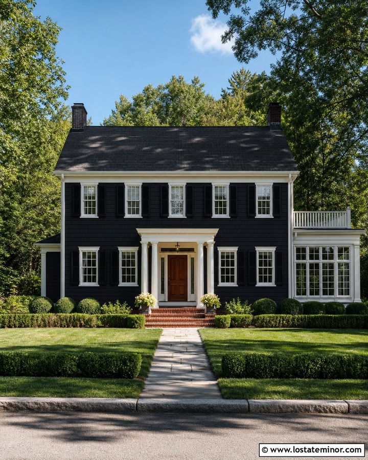 Jet Black Colonial House With White Sunroom - 30 Jet Black House Design With Sunroom Ideas