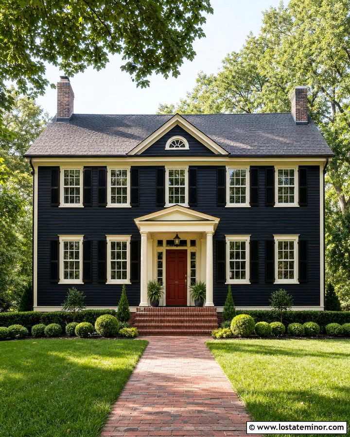 Jet Black Colonial Siding With Cream Trim - 30 Jet Black House Design With Siding Ideas