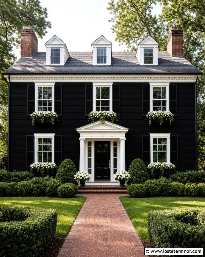 Jet Black Colonial With Matching Window Boxes - 30 Jet Black House Design With Window Boxes Ideas