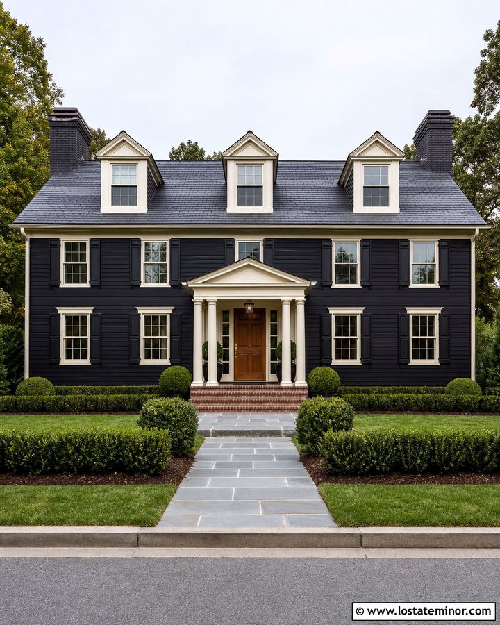 Jet Black Colonial With Three Dormers - 30 Jet Black House Design With Dormers Ideas