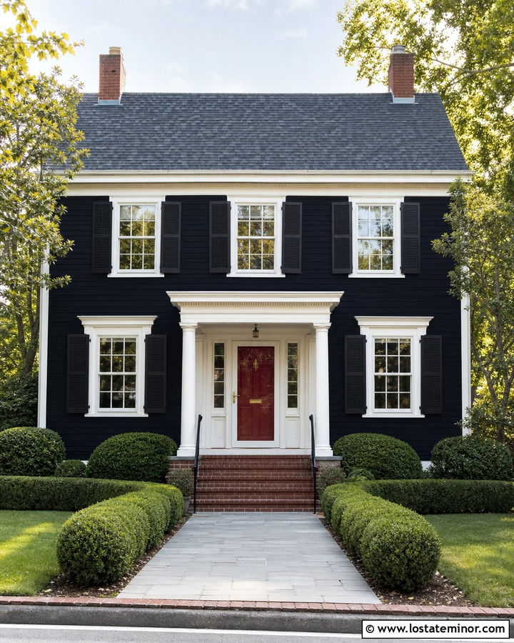 Jet Black Colonial With White Storm Door - 30 Jet Black House Design With Storm Door Ideas