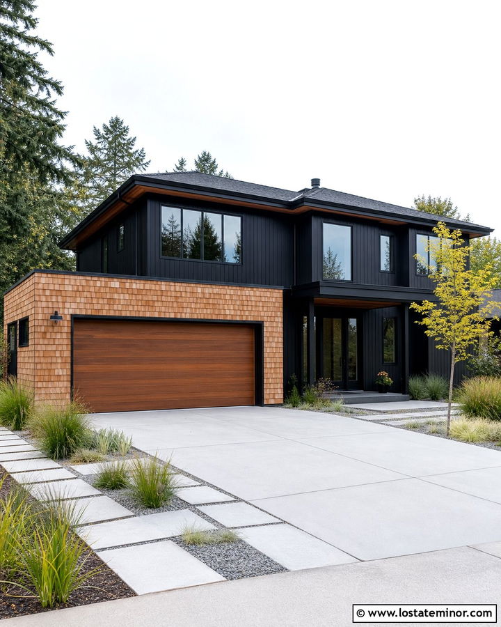 Jet Black Contemporary House With Cedar Shake Garage - 30 Jet Black House Design With Cedar Shake Ideas