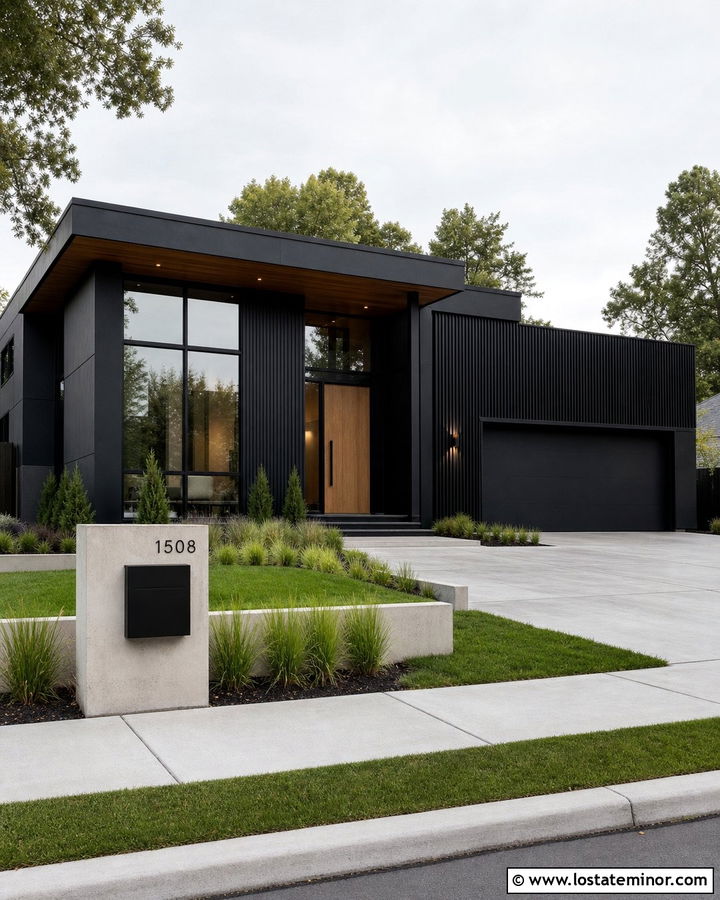 Jet Black Contemporary House With Concrete Mailbox - 30 Jet Black House Design With Mailbox Ideas