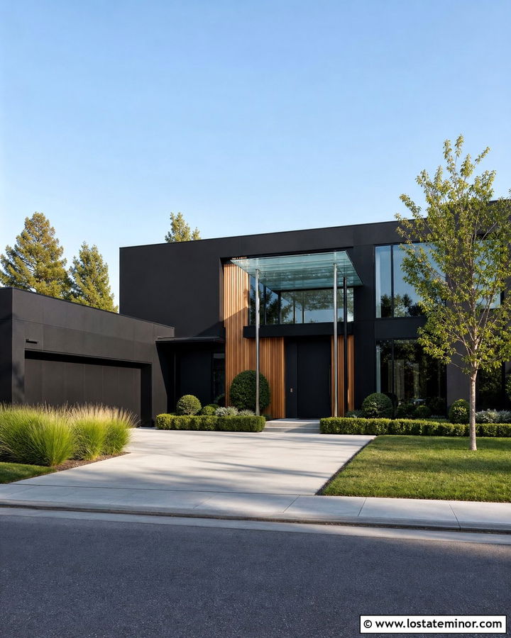 Jet Black Contemporary House With Glass Portico - 30 Jet Black House Design With Portico Ideas