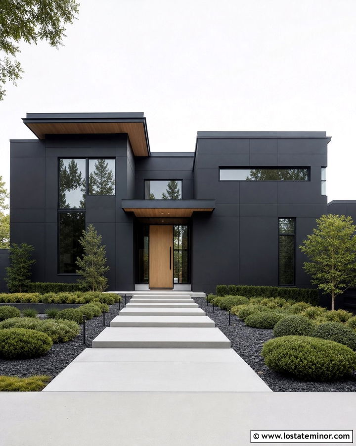 Jet Black Contemporary House With Glass Storm Door - 30 Jet Black House Design With Storm Door Ideas