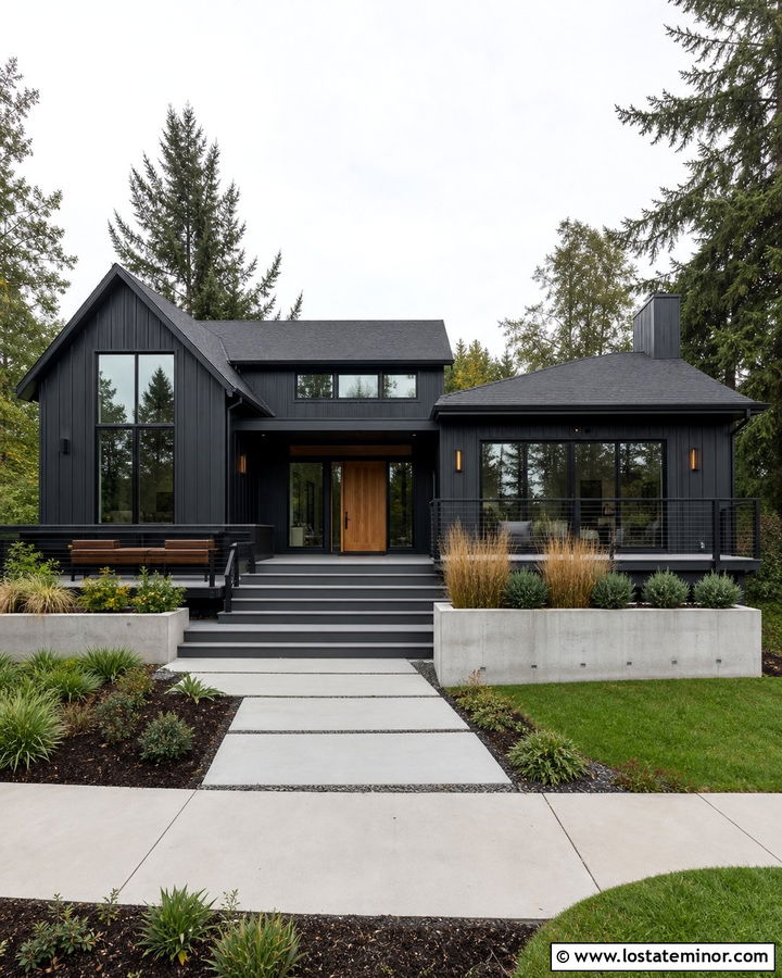 Jet Black Contemporary House With Gray Composite Deck - 30 Jet Black House Design With Deck Ideas