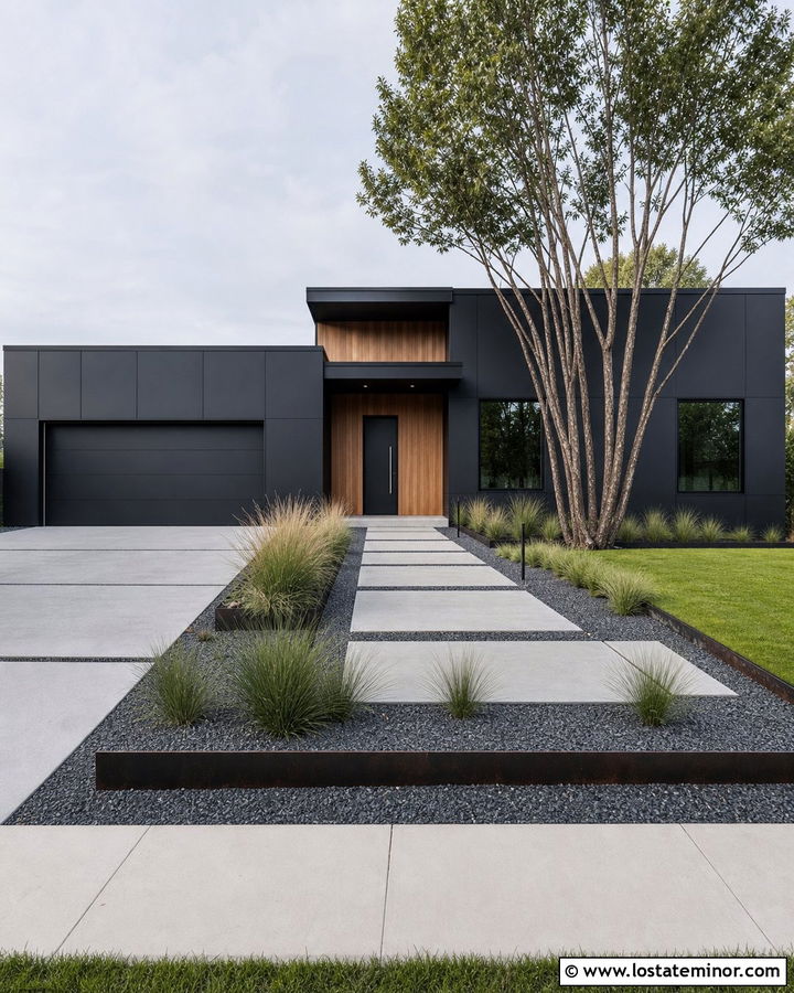 Jet Black Contemporary House With Minimal Front Yard - 30 Jet Black House Design With Front Yard Ideas