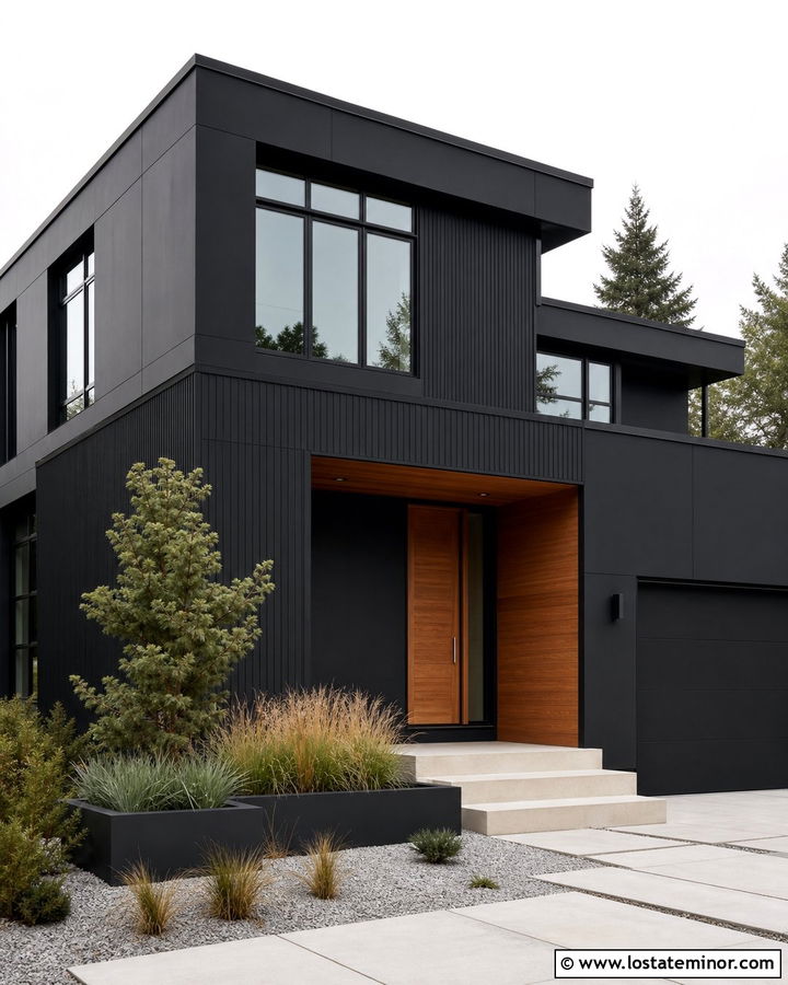 Jet Black Contemporary House With Steel Window Frames - 30 Jet Black House Design With Window Frames Ideas