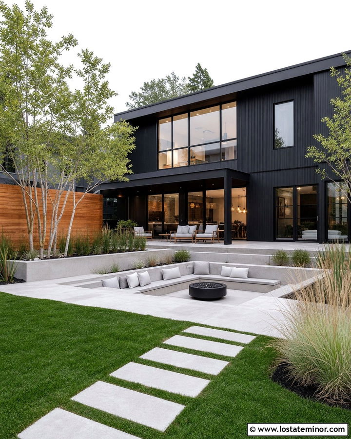 Jet Black Contemporary House With Sunken Lounge - 30 Jet Black House Design With Backyard Ideas