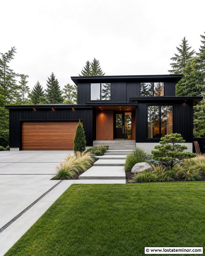 Jet Black Contemporary House With Vertical Siding - 30 Jet Black House Design With Siding Ideas
