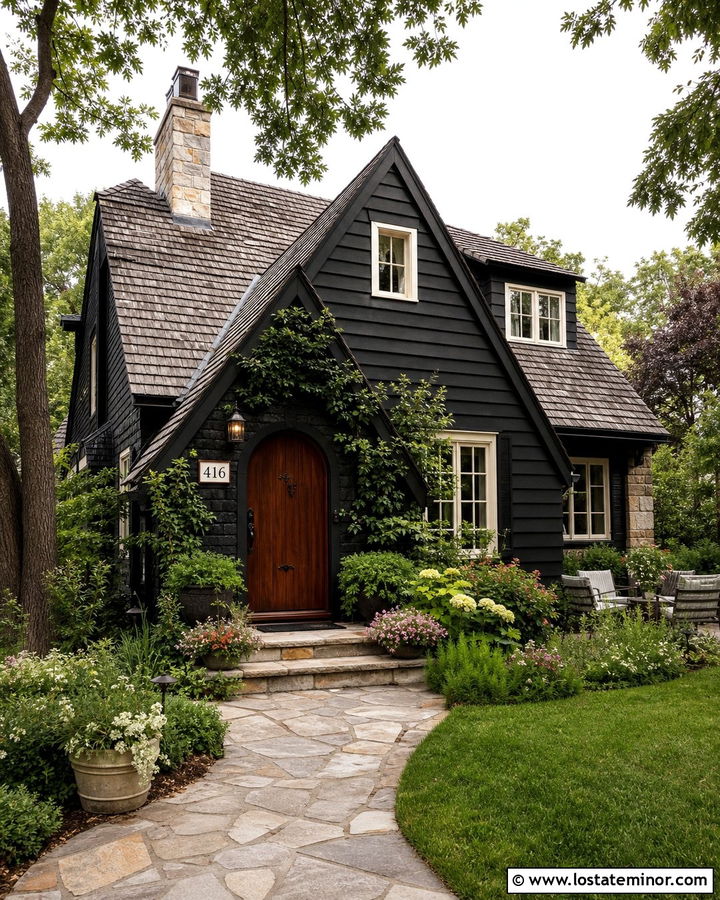 Jet Black Cottage With Ceramic Number Tile - 30 Jet Black House Design With House Numbers Ideas
