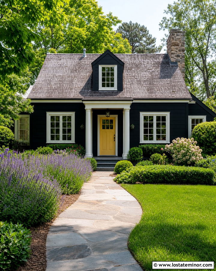 Jet Black Cottage With Cream Window Frames - 30 Jet Black House Design With Window Frames Ideas