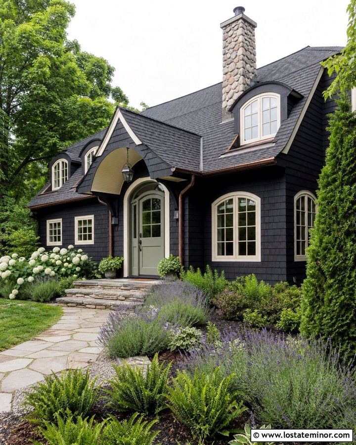 Jet Black Cottage With Eyebrow Dormers - 30 Jet Black House Design With Dormers Ideas