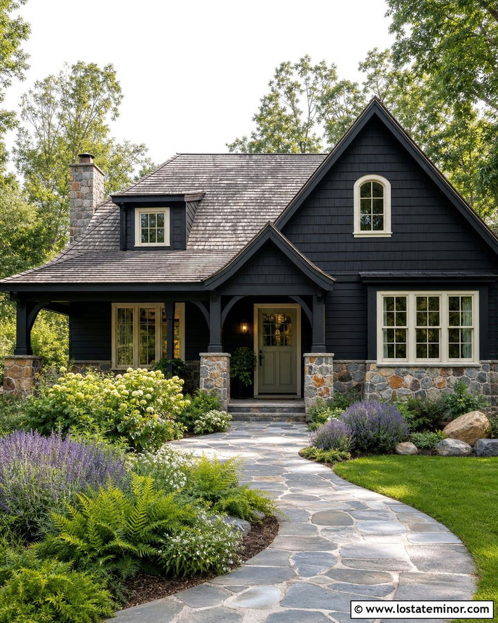 Jet Black Cottage With Fieldstone Wainscoting - 30 Jet Black House Design With Wainscoting Ideas