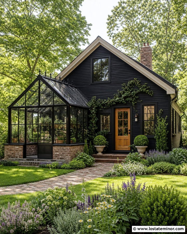 Jet Black Cottage With Greenhouse Sunroom - 30 Jet Black House Design With Sunroom Ideas