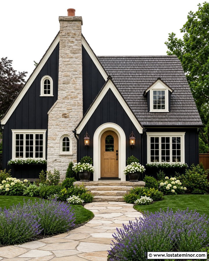 Jet Black Cottage With Limestone Chimney - 30 Jet Black House Design With Chimney Ideas