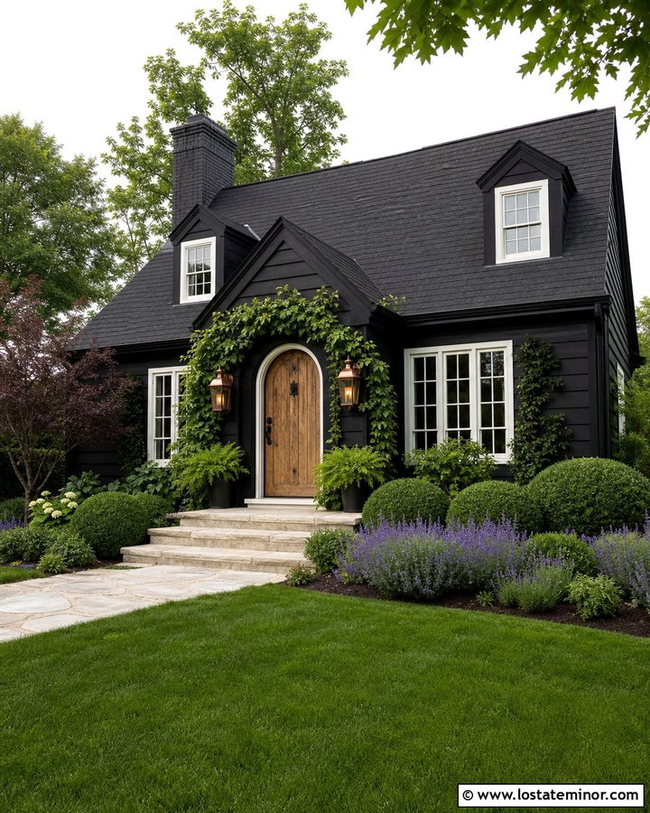Jet Black Cottage With Limestone Steps - 30 Jet Black House Design With Steps Ideas
