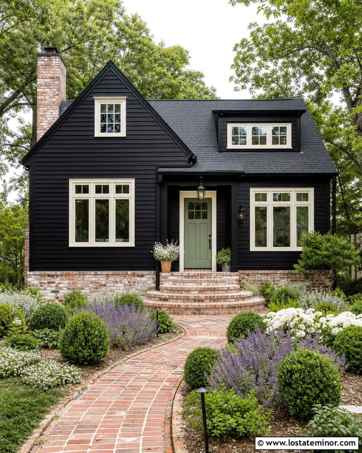 Jet Black Cottage With Limewashed Brick - 30 Jet Black House Design With Brick Accents Ideas