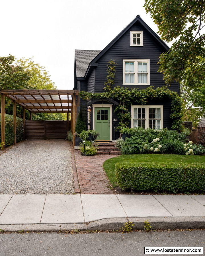 Jet Black Cottage With Pergola Carport - 30 Jet Black House Design With Carport Ideas