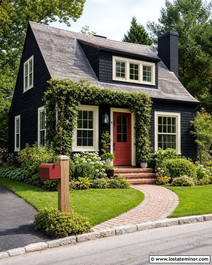 Jet Black Cottage With Red Mailbox - 30 Jet Black House Design With Mailbox Ideas