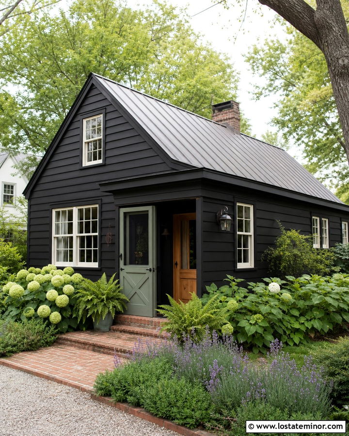 Jet Black Cottage With Sage Green Screen Door - 30 Jet Black House Design With Screen Door Ideas