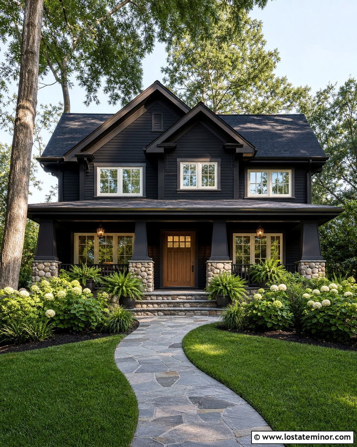 Jet Black Craftsman House With Bluestone Steps - 30 Jet Black House Design With Steps Ideas