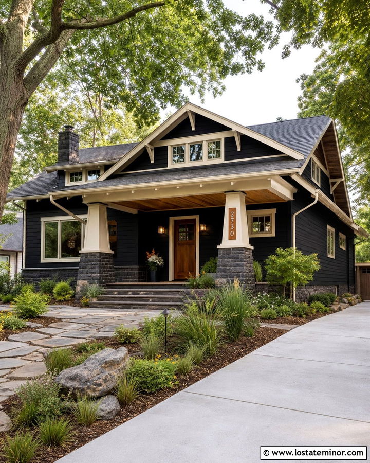Jet Black Craftsman House With Cedar Number Plaque - 30 Jet Black House Design With House Numbers Ideas