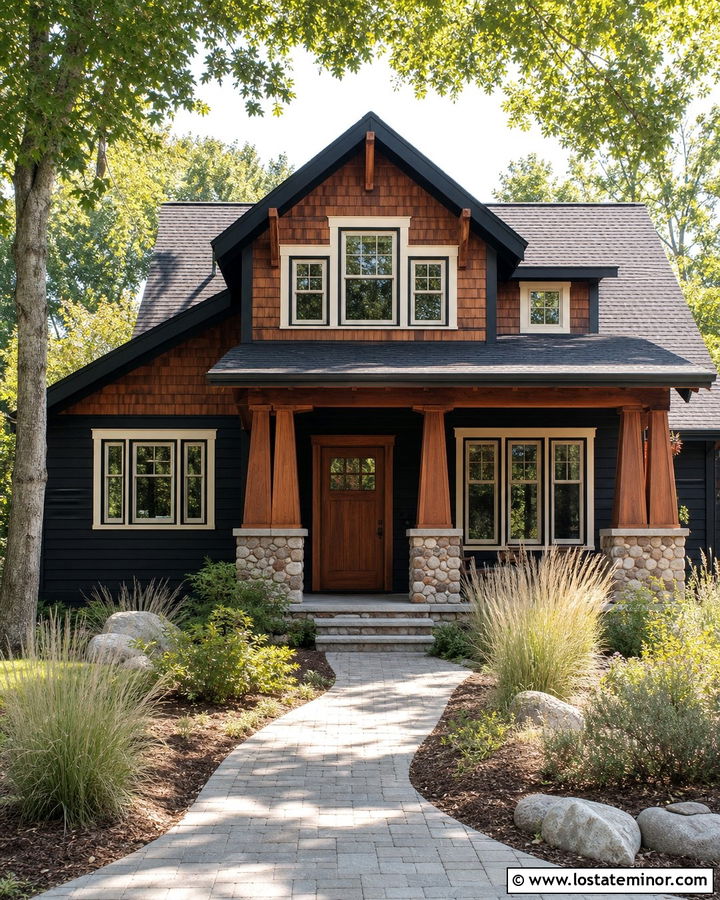 Jet Black Craftsman House With Cedar Shake Siding - 30 Jet Black House Design With Cedar Shake Ideas