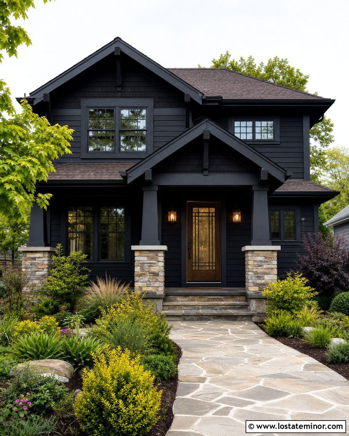 Jet Black Craftsman With Bronze Storm Door - 30 Jet Black House Design With Storm Door Ideas