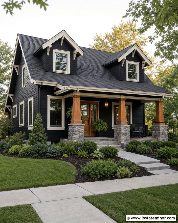 Jet Black Craftsman With Doghouse Dormers - 30 Jet Black House Design With Dormers Ideas